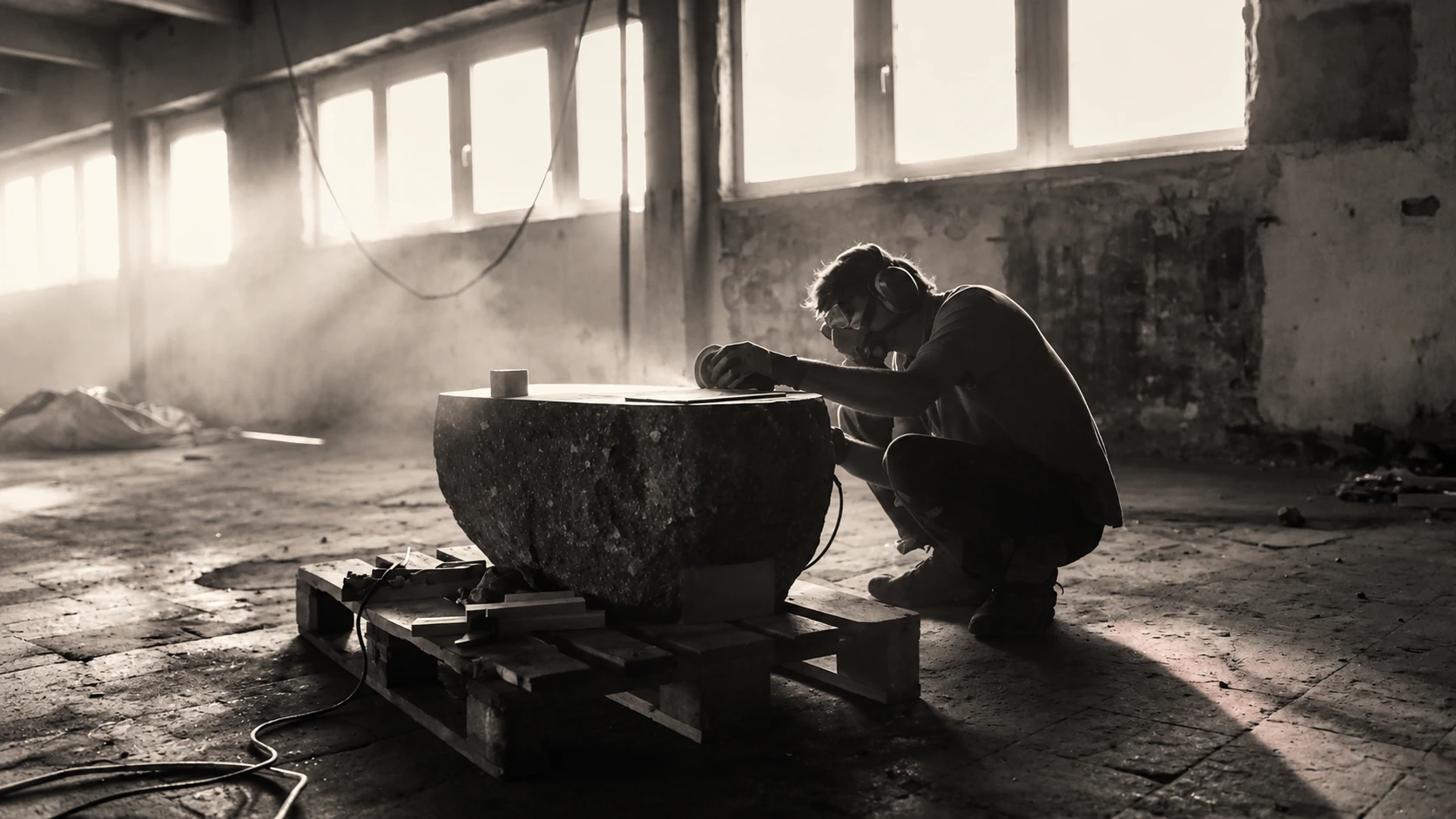 Artist looking through translucent sculptural color fields