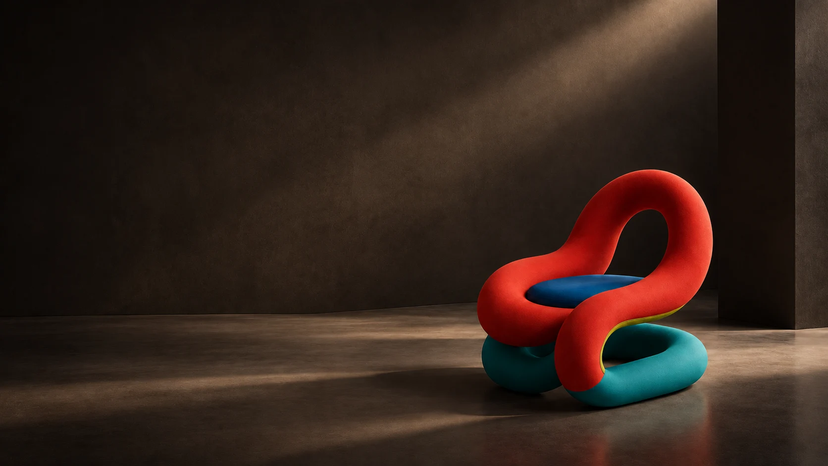 Expressive red and turquoise sculptural chair